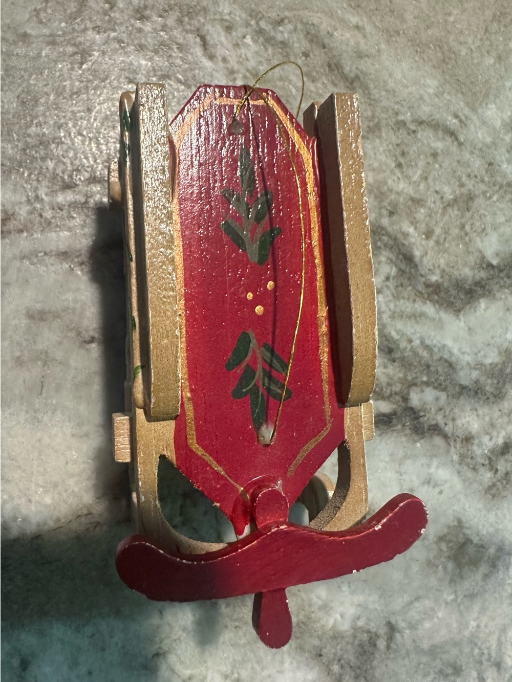 Vintage 1980s Hand-Painted Wooden Christmas Sled Ornament
